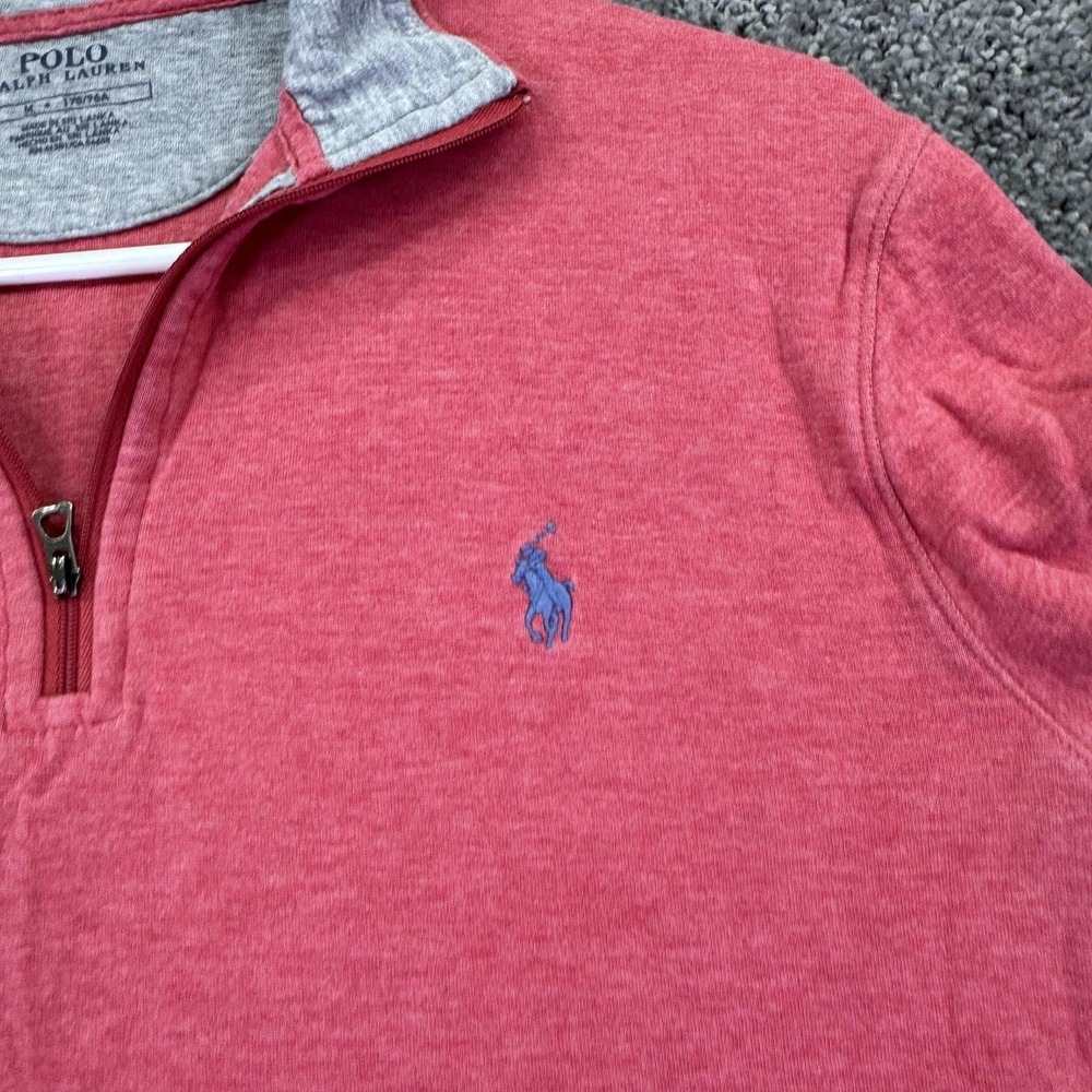 Polo Ralph Lauren Sweatshirt Mens Medium Pink Red 1/4 Zip Mock Neck Pullover - Picture 5 of 7